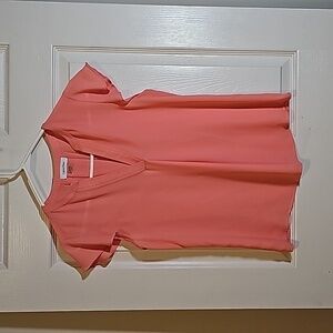 Calvin Klein Salmon V-Neck Ruffle Sleeve Semi Sheer Blouse Size S